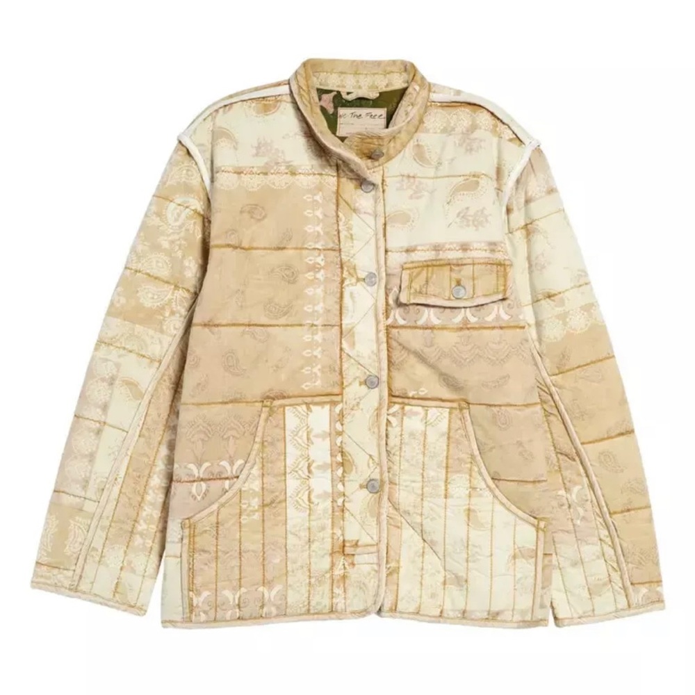 Free People Fade Out Utility Quilted jacket Neutral Printed We the Free NWT L